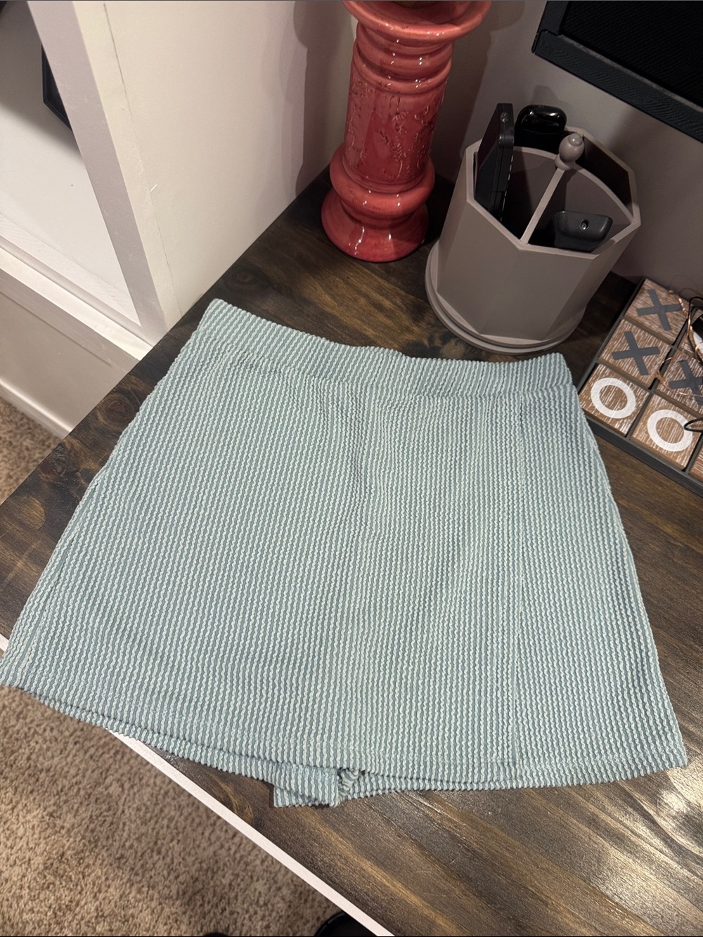 Textured Light Blue Mini Skirt